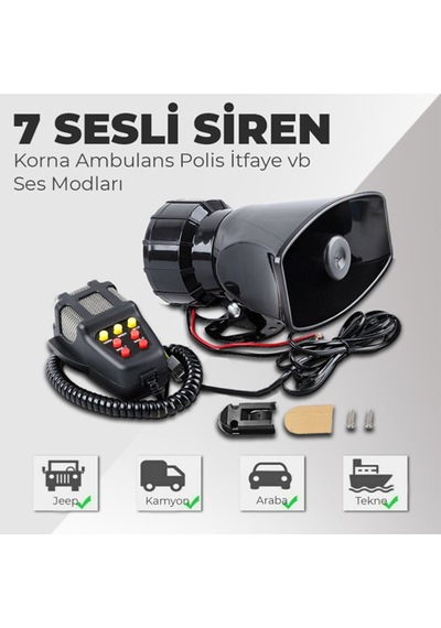 Her Araca Uyumlu Universal 7 Sesli Polis Sireni (01) (Sts Oto Aksesuar)