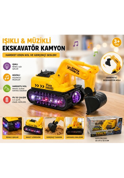 Işıklı Ve Müzikli Ekskavatör Oyuncak Sarı