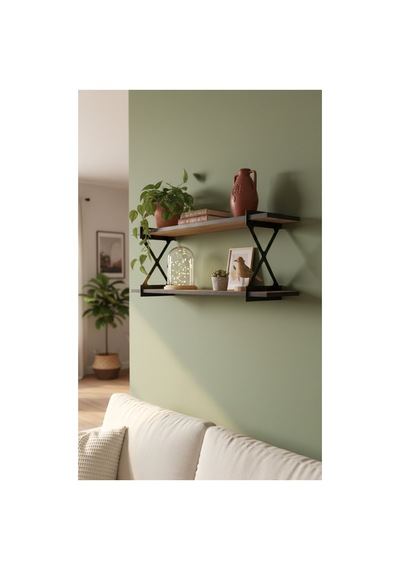 2'li Dekoratif Duvar Rafı Modern Tasarım, Kolay Montaj, 90x20 Cm - Ceviz Desenli Ceviz - 650505445 Ceviz
