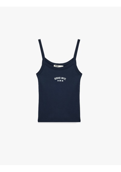 Koton Pamuklu Kaşkorse U Yaka Askılı Pijama Üstü Lacivert 6slk90051mk