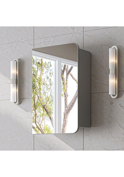 Likya Kulpsuz Tek Kapaklı Aynalı Mdflam 45 Cm Aynalı Banyo Üst Dolabı Kül Gri
