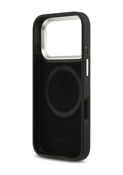 Apple Uyumlu iPhone 17 Pro Kılıf Lacoste Lisanslı M-safe Şarj Özellikli Pu Standlı Metal Logolu Siyah