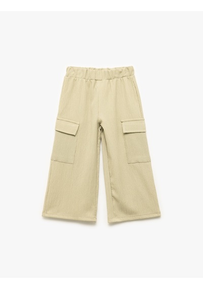 Koton Bürümcük Kumaş Beli Lastikli Geniş Paça Kargo Pantolon Yeşil 5smg40063ak Yeşil