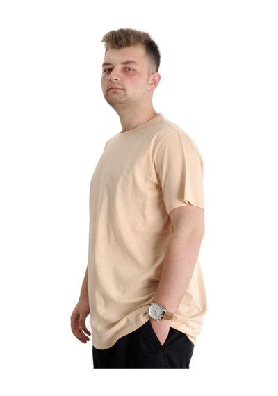 Mode Xl Büyük Beden Erkek Tshirt Bisiklet Yaka Basic 20031 Bej 001