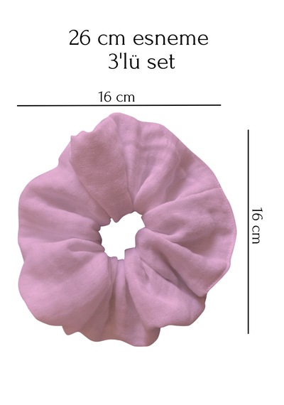 Dev Boy 3'lü Muslin Saç Lastiği Pamuklu Saç Tokası Set Pembe