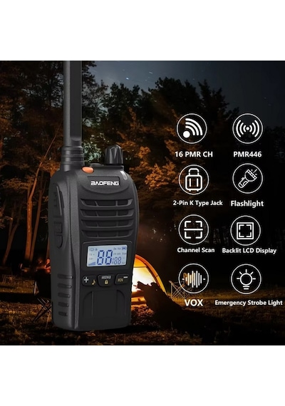 4lü Baofeng E88 Ekranlı Pmr 446 El Telsizi Yeni Tasarım Type-c Şarjlı Kulaklık Dahil Set