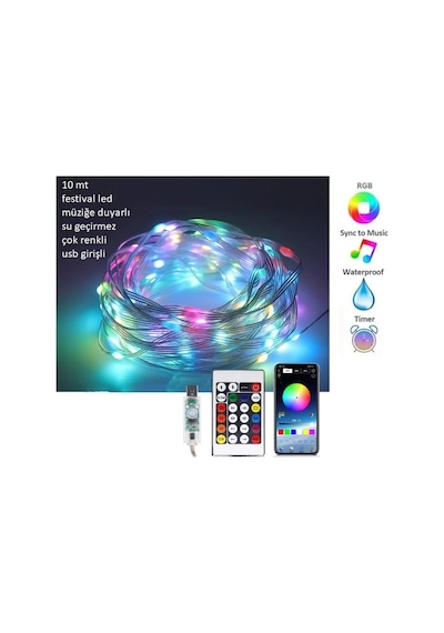10 Mt Müzik Ritim Uyumlu Led Şerit Usb Girişli RGB