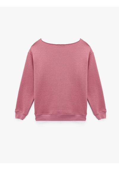 Koton Rahat Kalıp Şardonlu Uzun Kollu Geniş Yuvarlak Yaka Baskılı Sweatshirt Pembe 6wal10668ık Gülkurusu
