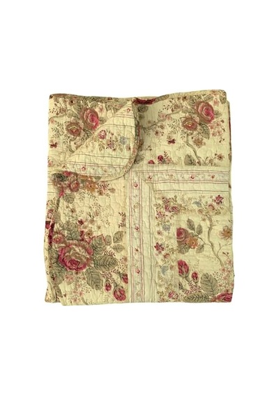Klasik Geleneksel Çiçek - 100 Pamuk Kapitone Örtü Battaniye 127 X 152 Cm Ekru Diğer