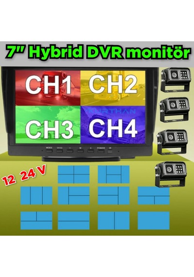 4 Adet Metal Kasa Ledli Kamera 7 İnç Qled Ips Dvr Monitör 12 24 Volt 256 Gb