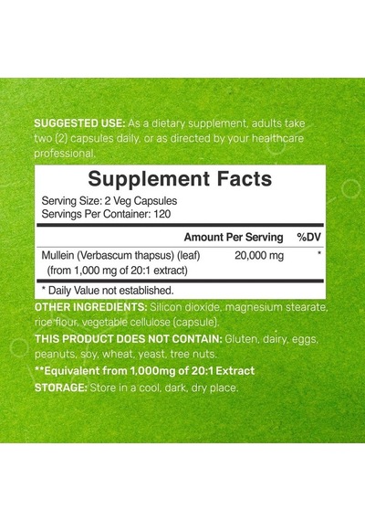 Mullein Leaf 20,000mg Herbal Equivalent, 240 Veggie Capsules
