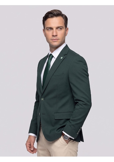 Plus Scorpion Erkek Slim Fit Ceket Likralı Fitilli Kumaş, Çift Düğmeli Tek Yırtmaçlı Modern Tasarım Yeşil