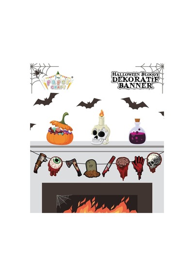 Halloween Bloody Parti Süsleme Seti - Karton İskelet, Banner, Tavan Süsü, Bardak Ve Mısır Kutusu 0 - 99