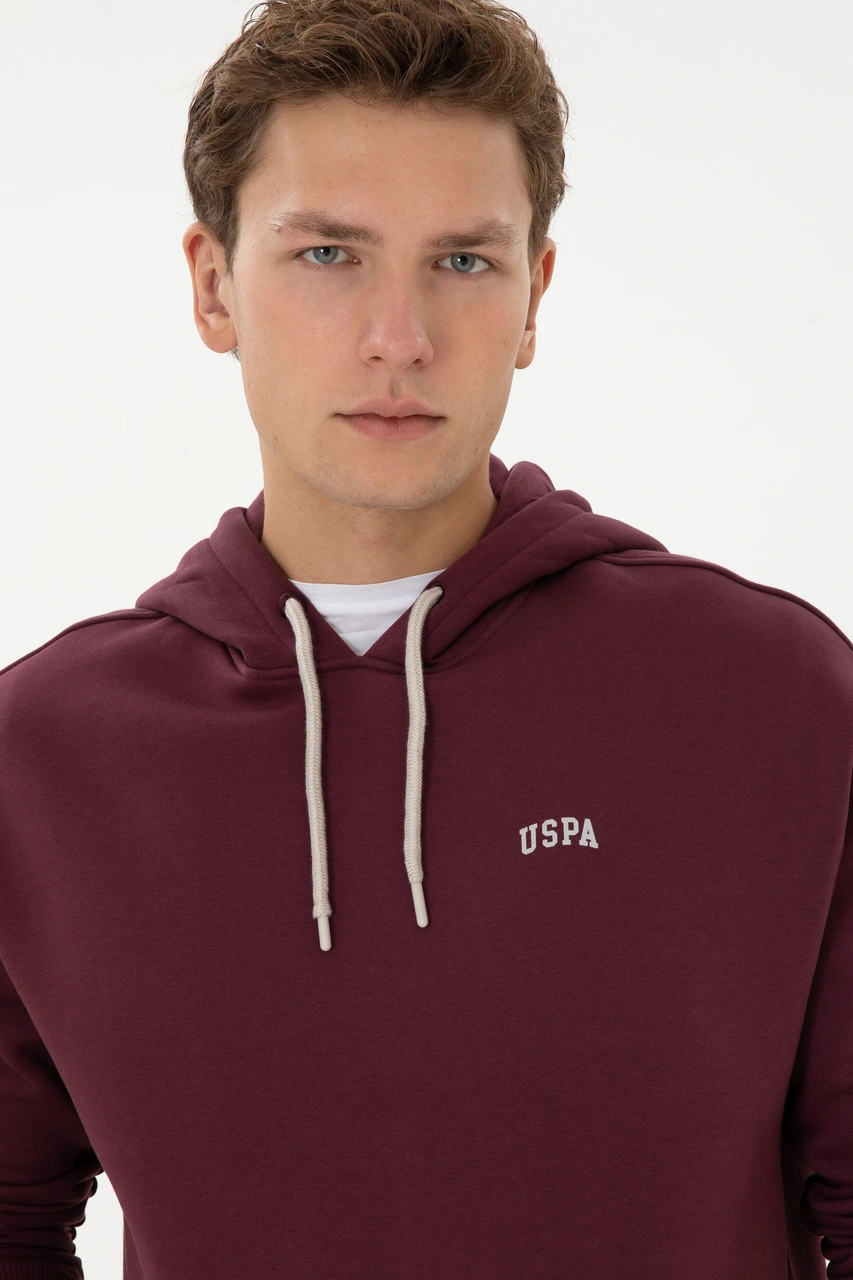 U.S. Polo Assn. Erkek Oversize Fit Kapüşonlu Şardonlu Bordo Basic Sweatshirt 50313782-VR177