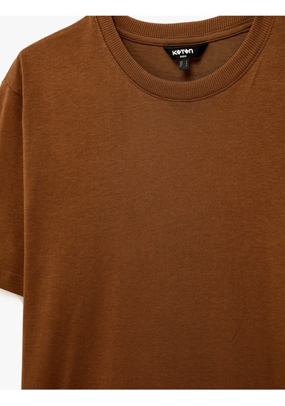 Koton Regular Fit Bisiklet Yaka Pamuklu Basic Kısa Kollu Tişört Kahverengi 6sam10011mk Kahve