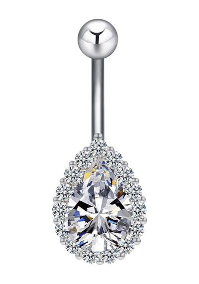 Chavin Beyaz Damla Taşlı Çelik Göbek Piercing Dt59By Beyaz