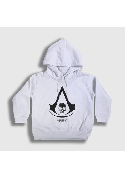 Presmono Unisex Çocuk Skull Assassin's Creed Kapüşonlu Sweatshirt Beyaz