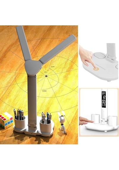 Katlanabilir Led Masa Lambası Dijital Ekranlı Saat Tarih Sıcaklık Göstergeli Usb 5v 1a 7w Dokunmatik Kontrollü Aya Genel