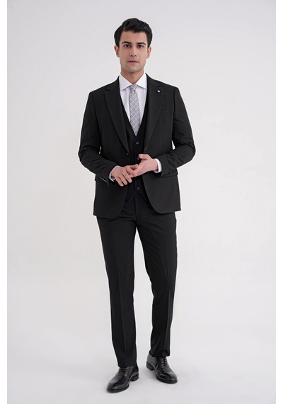 Efor Slim Fit Çift Yırtmaç %97 Yün Esnek Siyah Yelekli Klasik Takım Elbise Tk 937 Siyah Efor Slim Fit Çift Yırtmaç %97 Yün Esnek Siyah Yelekli Klasik Takım Elbise Tk 937 Siyah