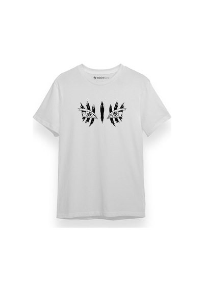 Demon Slayer Anime Upper Moon Demon Eyes Beyaz Kısa Kol Erkek Tshirt 001