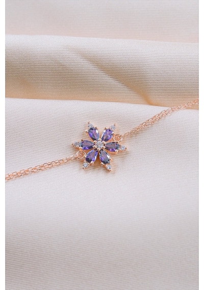 Mor Taşlı Lotus Çiçeği Bayan Bileklik Bbb22 Rose Gold