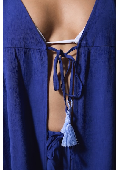 Penti Lacivert Freya Crinckle Kısa Kol V Yaka Midi Kimono