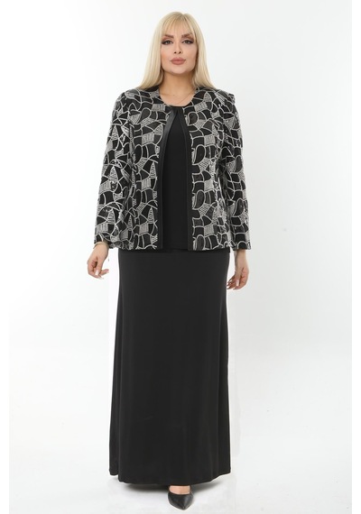 Ladies First Büyük Beden 3785 Siyah Ceket+elbise Takım 001