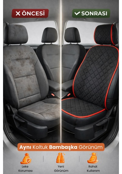 Oto Koltuk Kılıfı Tay Tüyü Tekli Ön Minder 4 Katmanlı Terletmez Airbag Uyumlu - Siyah Kırmızı