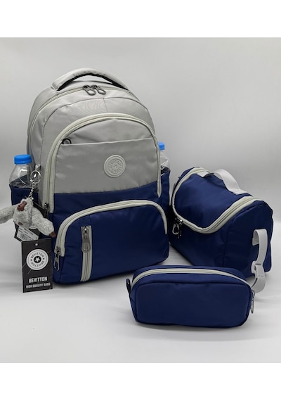 İlk Okul Çantası 3'lü Seti Unisex Çocuk İlkokul Çantası Bvt-8010 Gri-lacivert Gri - Lacivert