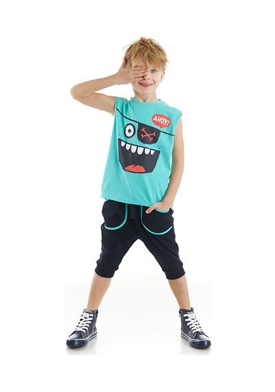Denokids Ahoy Erkek Çocuk T-shirt Kapri Takım Çok Renkli