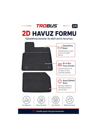 Trobus Peugeot Partner Panelvan 2019+ Araca Özel 2 Parça 2d Havuzlu Paspas