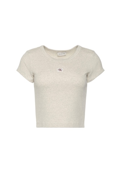 Calvin Klein A- Woven Label 2x2 Rıb Baby Tee Gri Kadın T-shirt