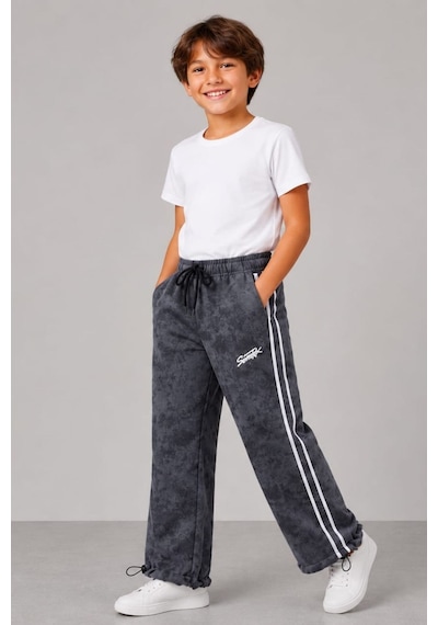 Pina Kids Erkek Çocuk Beli İpli Rahat Kesim Paça Ayarlanabilir Lastikli Eşofman Altı Esf7015 Füme