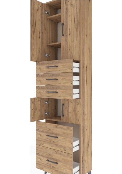 Arges Dolap 4 Raflı 5 Çekmeceli 4 Kapaklı 60x30x243 Çam-çam Çam