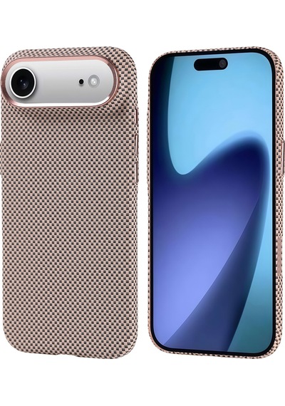 Apple Uyumlu iPhone 17 Air Kılıf M-safe Şarj Özellikli Karbon Fiber Görünümlü Zore Nekst Kapak Gold