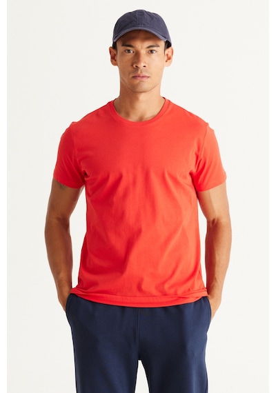 AC&Co / Altınyıldız Classics Erkek Kırmızı Slim Fit Dar Kesim %100 Pamuk Bisiklet Yaka Kısa Kollu Tişört Kirmizi