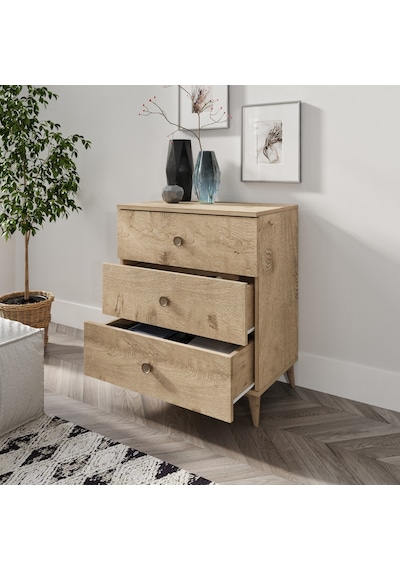 Gardenya 3 Çekmeceli Meşe Şifonyer - Tamamı 1. Kalite Mdf
