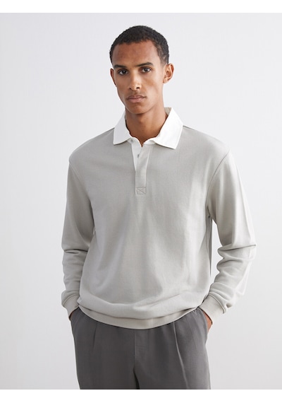 Lcw Vision Gri Kontrast Polo Yakalı Erkek Sweatshirt