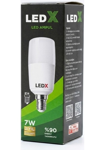 Ledx Al-cll 7 Watt E14 Duylu Soğuk Beyaz Silindirik Tasarım Led Ampul