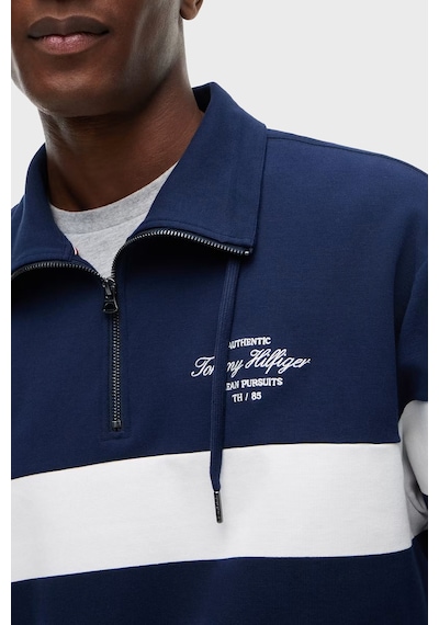 Tommy Hilfiger Relaxed Fit Fermuarlı Yaka Çizgili Sweat Erkek Sweat Mw0mw43190 Dcc Lacivert