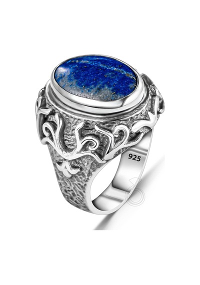 925 Ayar Gümüş Doğal Lapis Lazuli Taşlı Erkek Yüzük
