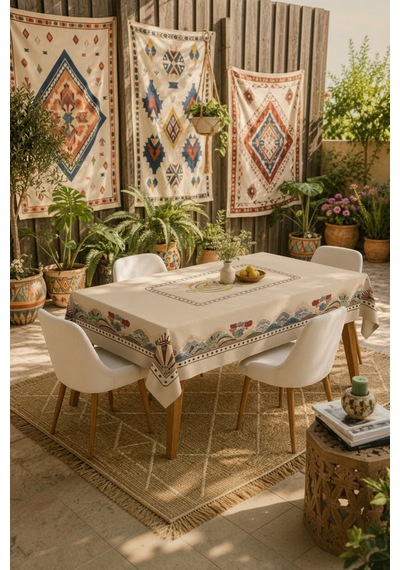 Vivanni Home Yıkanabilir Dikdörtgen Masa Örtüsü Günlük Kullanıma Uygun Pratik Ve Uzun Ömürlü Dağ Desenli