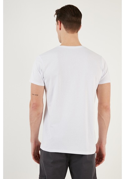 Buratti Bisiklet Yaka Pamuklu Slim Fit Erkek T Shirt 541Rework Beyaz