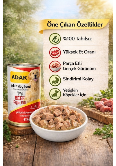Adak Sığır Etli Yetişkin Köpek Konservesi 48 x 415 G
