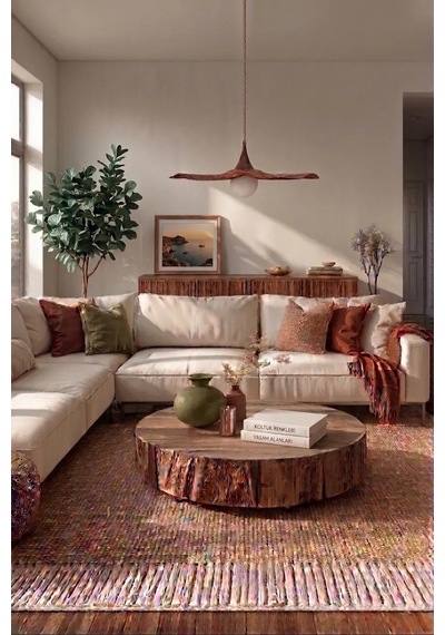 El yapımı kil sarkıt avize 60 cm - Wabi Sabi Terracotta - G9 Led aydınlatma