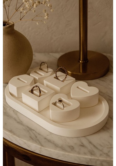 Yüzük Standı & Takı Organizer Seti Oval Dekoratif Tepsi Minimal Şık Tasarım