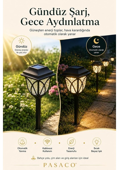 Tr 6'li Set Solar Güneş Enerjili Bahçe Yürüyüş Yolu Peyzaj Dekoratif Led Aydınlatma