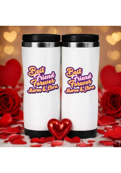 Bk Gift Kişiye Özel Best Friend Tasarımlı İkili Çelik Termos Bardak -2, Sevgiliye Hediye, Sevgililer Günü Hediyesi Kobitmeyencom36302 Bk Gift Renkli