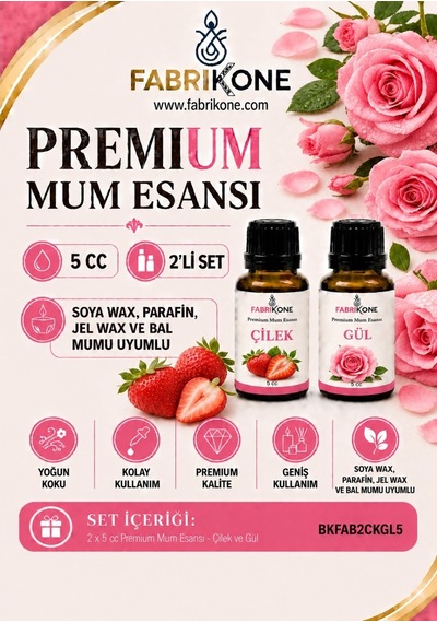 Premium Mum Esansı 5 Cc 2'li Set - Çilek, Gül - Soya Wax, Parafin, Jel Wax Ve Bal Mumu Uyumlu Bkfab2ckgl5 Karışık
