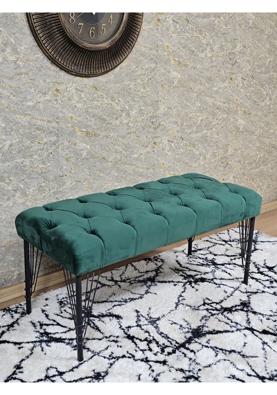 Zafir Siyah Boyalı Tel Ayaklı 90 Cm Puf Bench - Puf - Bench - Kasalı Oturak - Oturak - Yatak Ucu Puf Yeşil